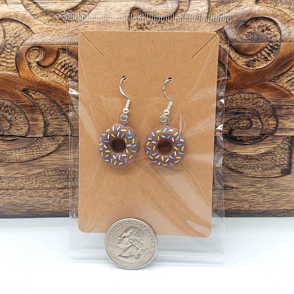3D Chocolate Donut Earrings Y2K Retro Novelty - Picture 2 of 2